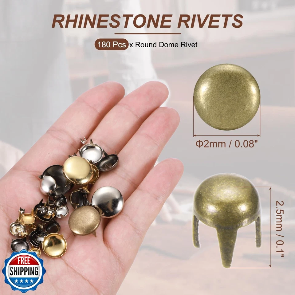 PATIKIL 2mm Round Dome Rivet, 180 Pcs Metal 4 Claw Spike Spot Stud Punk Rock - Image 2 of 4