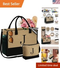 Spacious Jute Tote with Initial and Makeup Bag - Elegant Gifts for Any Occasion