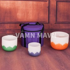 Frosted Lotus Chakra Design 7"A 9"F 11"D Chakra Crystal Singing Bowl with Case