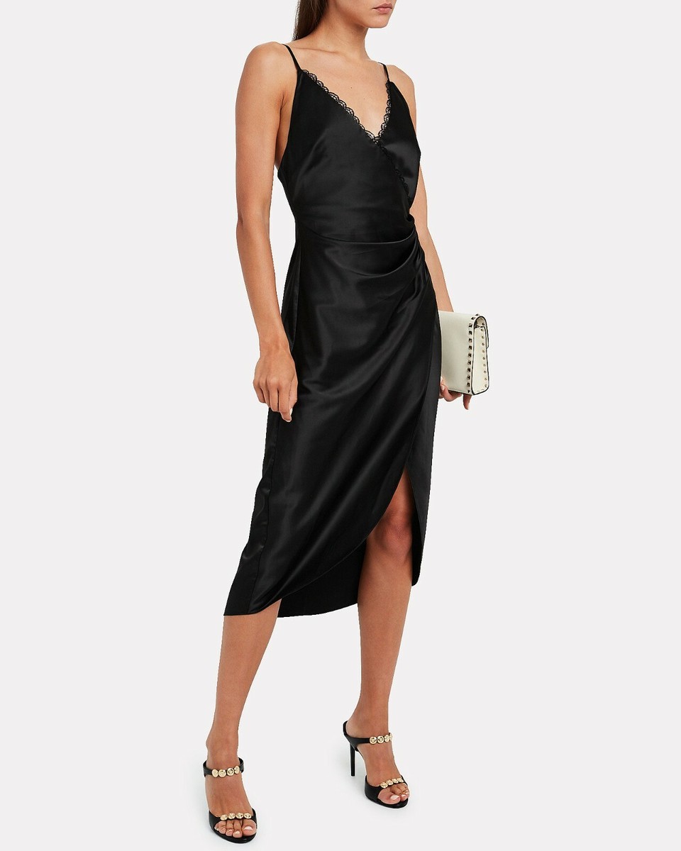 jonathan simkhai satin dress Night Night By JONATHAN SIMKHAI Black Lace Trimmed Midi Satin Slip Dress XS  $495