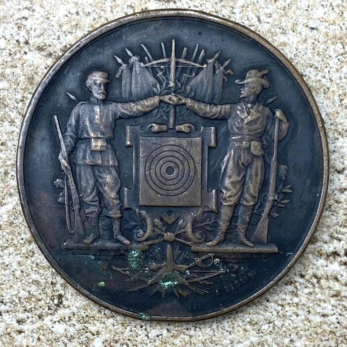 Ancienne Médaille De Bronze Fédération Française De Tir Arme De Chasse XXe