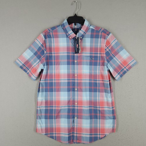 Vineyard Vines Shirt Mens Medium Slim Fit Performance Tucker Button Up Blue Red