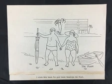 Original Editorial Cartoon Art By Joe Moore "Beach Claim for Wife"