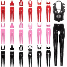 Womens Catsuit Bralette Clubwear High Waist Lingerie Set Wet Look Nightwear Bra