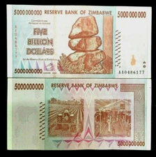 Zimbabwe FIVE BILLION DOLLARS  Banknote World Paper Money Currency - Circulated