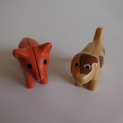 2 Figurines PLAYMOBIL Animaux – Renard Et Chien – Vintage De Collection N5142