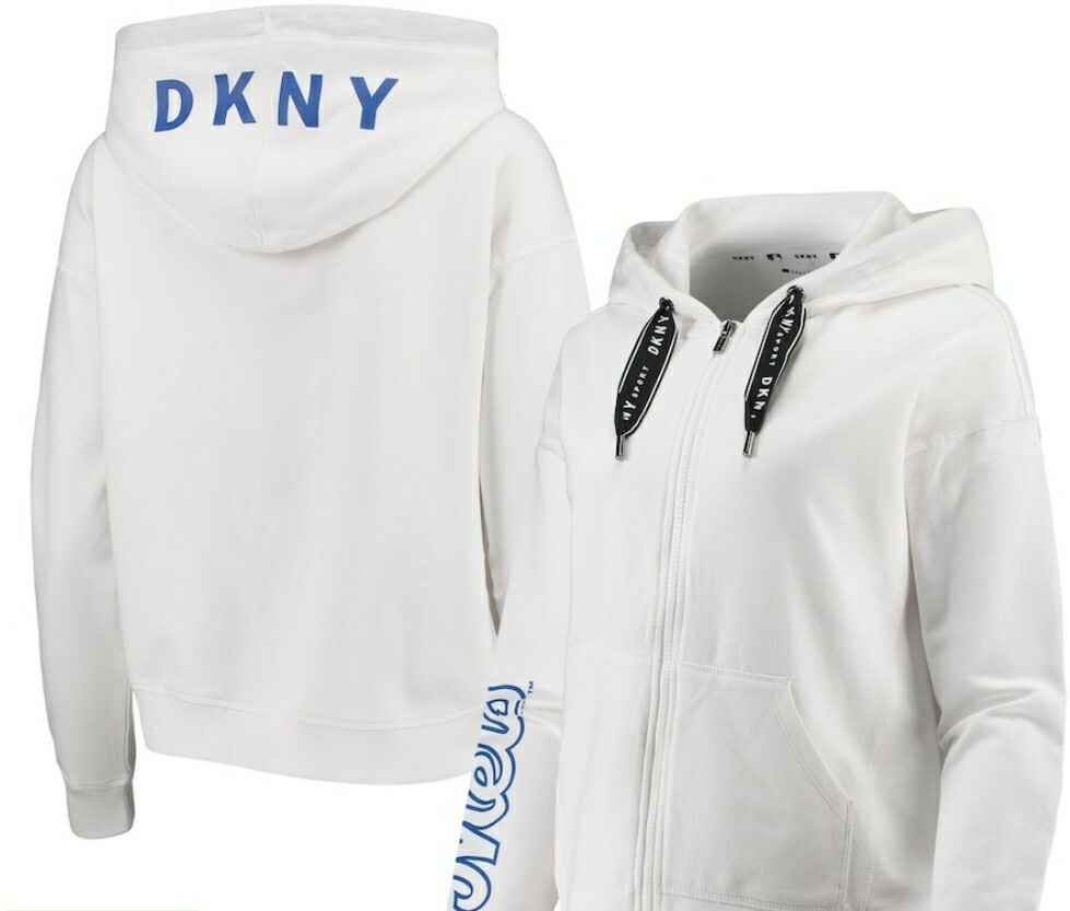DKNY SPORT ZOEY NEW YORK METS FULL ZIP HOODIE WOMEN SIZE MEDIUM WHITE  SWEATSHIRT