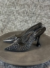 Stuart Weitzman Glam Xcurve 100 Slingback Heel Size 8 Black / Clear