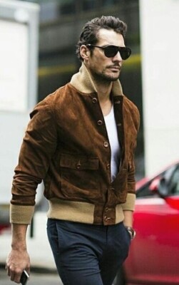 Braune Wildleder Lederjacke für Herren Flieger/Bomber Größe S M L XL XXL 3XL ...