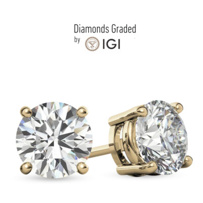 IGI 4,02 kt D VS1 runde im Labor gezüchtete Diamant-Ohrstecker 14 kt Gelbgold
