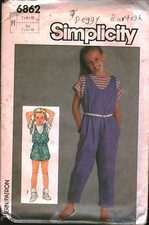 6862 Vintage Simplicity Sewing Pattern Girls 1980s Pull on Jumpsuit Pullover Top
