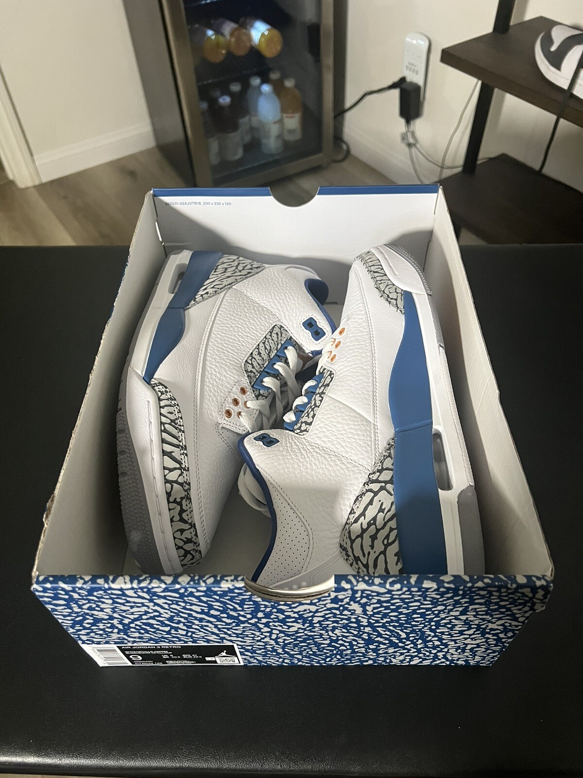 Nike Air Jordan 3 Retro Wizards True Blue White Cement Grey sz 9 Men No 