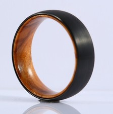 Black Whiskey Barrel Ring Mens Wedding Band Wooden Ring 8mm Tungsten Rings