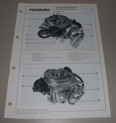 Service Anweisung Pierburg Vergaser 2E3 Ford Sierra / Scorpio 1,8 Liter Motor!