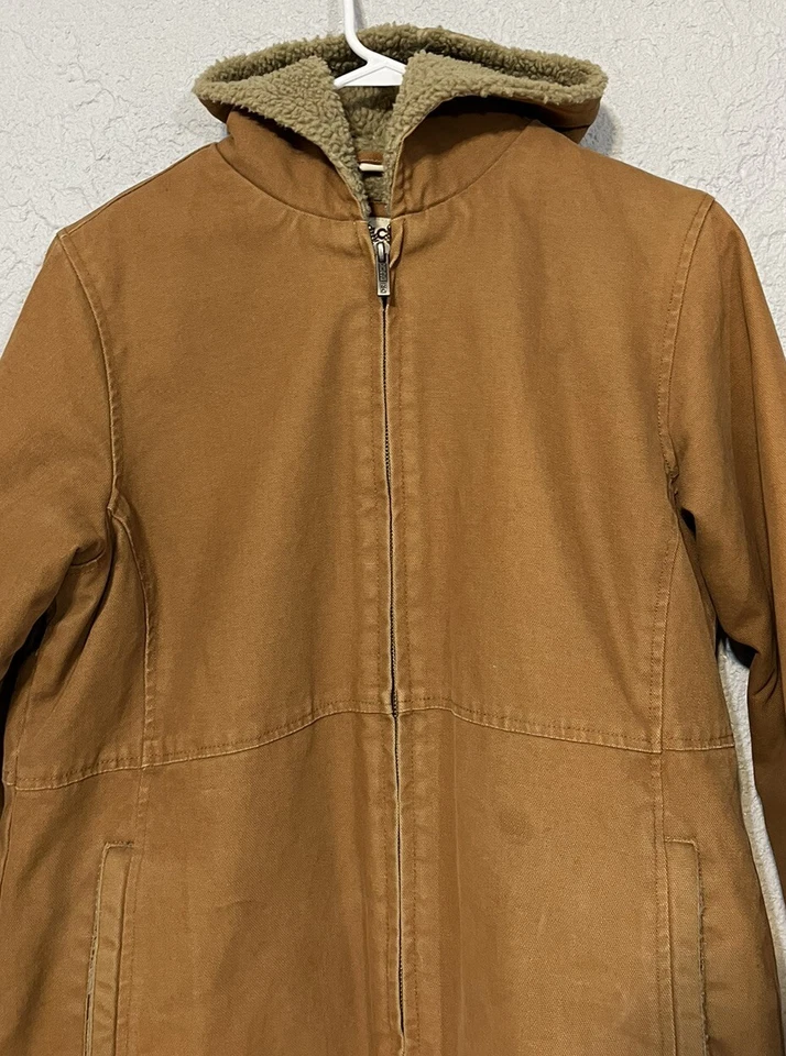 Chaqueta DRI-DUCK ROPER Mujer M Caqui Marrón Lona Abrigo Sherpa Forrado Con Capucha Foto 2 de 4