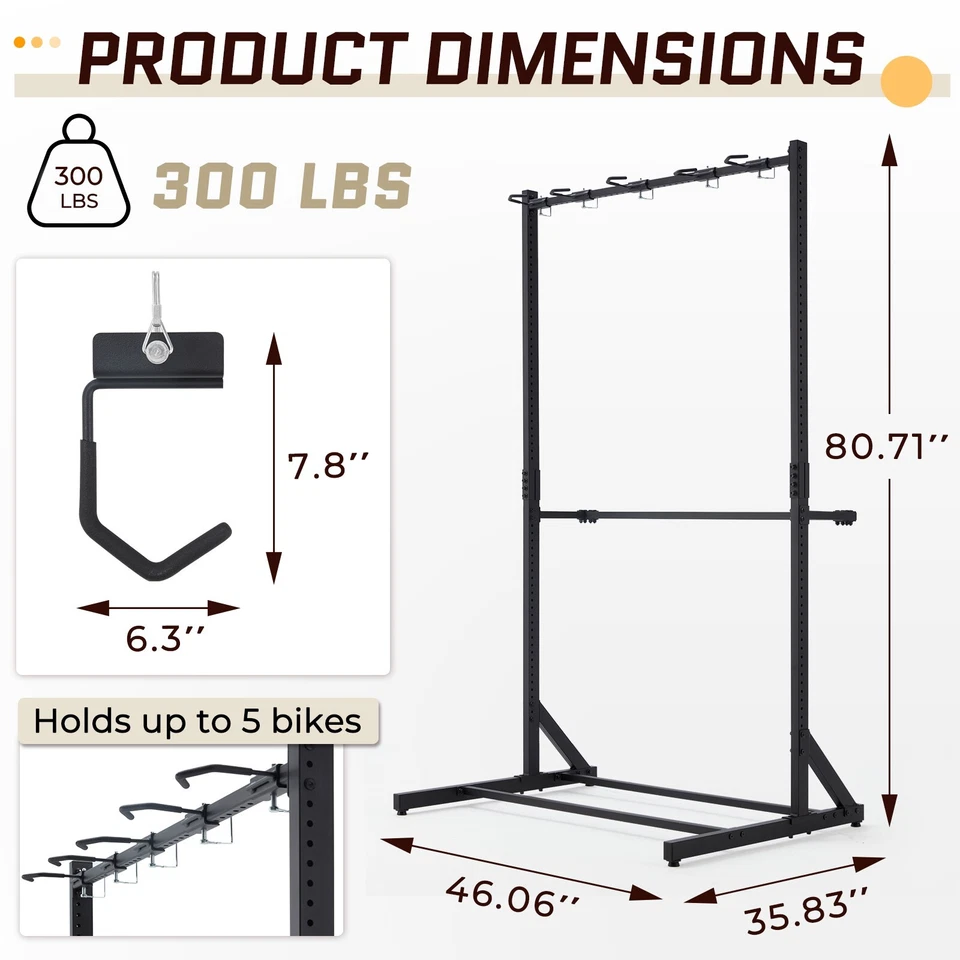 Danrelax Freestanding Bike Storage Rack, 300 lbs 5 Bikes Capacity, Black - Image 2 of 4