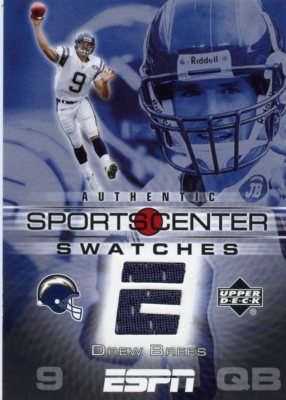 DREW BREES ( BLUE ) ESPN SPORTSCENTER SWATCHES JERSEY CARD CHARGERS / SAINTS QB