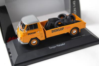 1:43 Schuco Tempo Matador Low Loader Platform Dunlop Tires Orange