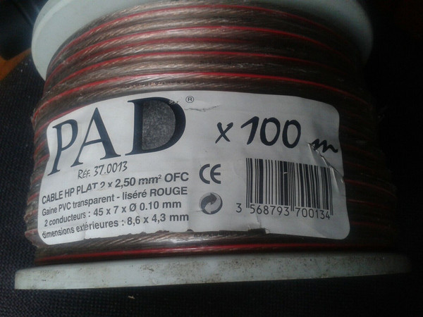 Tramos 5 metros Cable altavoz profesional 2x2,5mm OFC Libre oxigeno. PAD.France