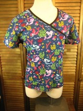 Womens Divine Stretch Blue SS Cotton/Spandex Medical Pullover Scrub Top sz XL