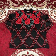 Vintage 90s Basic Edition Floral Roses Knitted Sweater Size XXL Made in USA Emo
