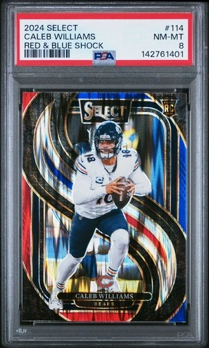 2024 PANINI SELECT RED & BLUE SHOCK #114 CALEB WILLIAMS ROOKIE RC PSA 8