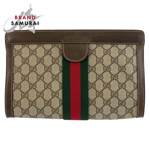 Gucci Vintage Sherry Line Beige Brown GG Canvas Handbag Used From Japan