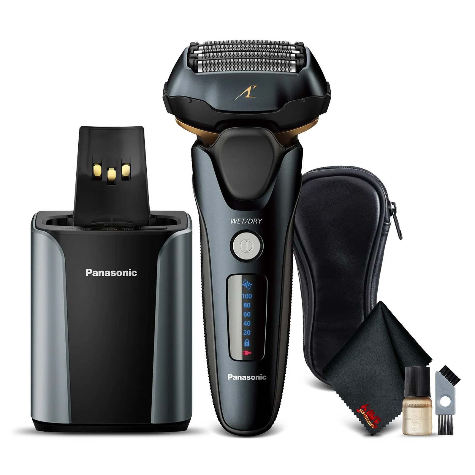Panasonic ESLV97K Arc5 Wet/Dry 5 blade Electric Shaver (Matte Black) Bundle with