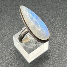 Sterling Silver 925 Rainbow Moonstone Ring US Size 9.75 Large Pear-Shaped Stone