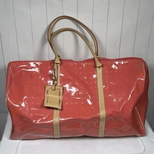 Arcadia Large Pink Embossed Patent Leather Duffle Bag Glam Preppy Lux Weekender