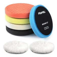 POLIWELL Buffing Polishing Pads 5 Inch, 7Pcs Buffing Sponge Pads Kit 5.5 Face