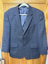 JOS A BANK men Grey Black WINDOWPANE 100 WOOL sport coat suit jacket blazer 43R