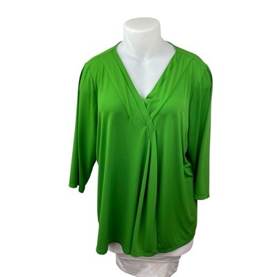 Lane Bryant Women's Green Long Sleeve V Neck Casual Shirt Blouse Top Size 22/24