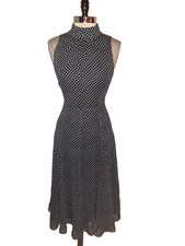 TOMMY HILFIGER Size 12 A-Line Dress Black White Polka Dots Sleeveless Midi