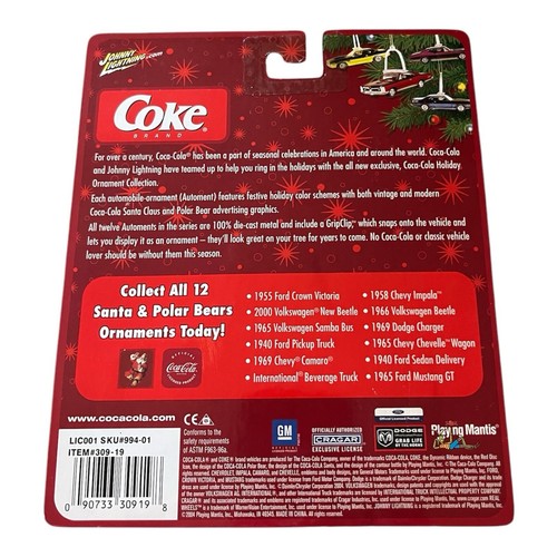 WHITE LIGHTNING Johnny Lightning Coca Cola Holiday Ornaments 1969 Chevy Camaro - Picture 2 of 2