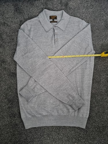William Hunt Polo Long Sleeve Shirt Mens Medium Grey Luxury Yarn Wool Savile Row - Picture 6 of 10