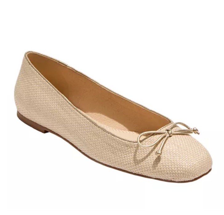 Jack Rogers Kenlyn bow Ballet Flats Women's 7.5 Beige Square Toe natural