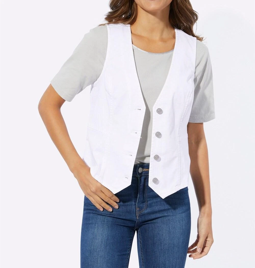 Damen Jeansweste Ärmellos V-Ausschnitt ecru Gr. 54 NEU