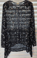 Vintage Praise Hymn Silk Sequin Sheer Blouse Opera Evening Coat Cardigan Top XL