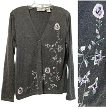 Dressbarn Cardigan Silk Angora Rabbit hair floral embroidery super soft cottage