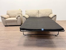 Milano Leather 2 Seater Sofa Bed & Armchair – Light Grey