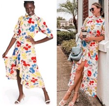 Rixo Target Floral Dress Size 12 Ruffle Midi Mock Neck Colorful Abstract 