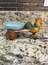 Vintage 1940  s Wyandotte Tin Litho Rooster Chicken Pulling Oval Egg Cart