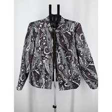 Chicos Paisley Open Front Jacket Purple Grey Ribbed Textured Blazer Sz 2 L