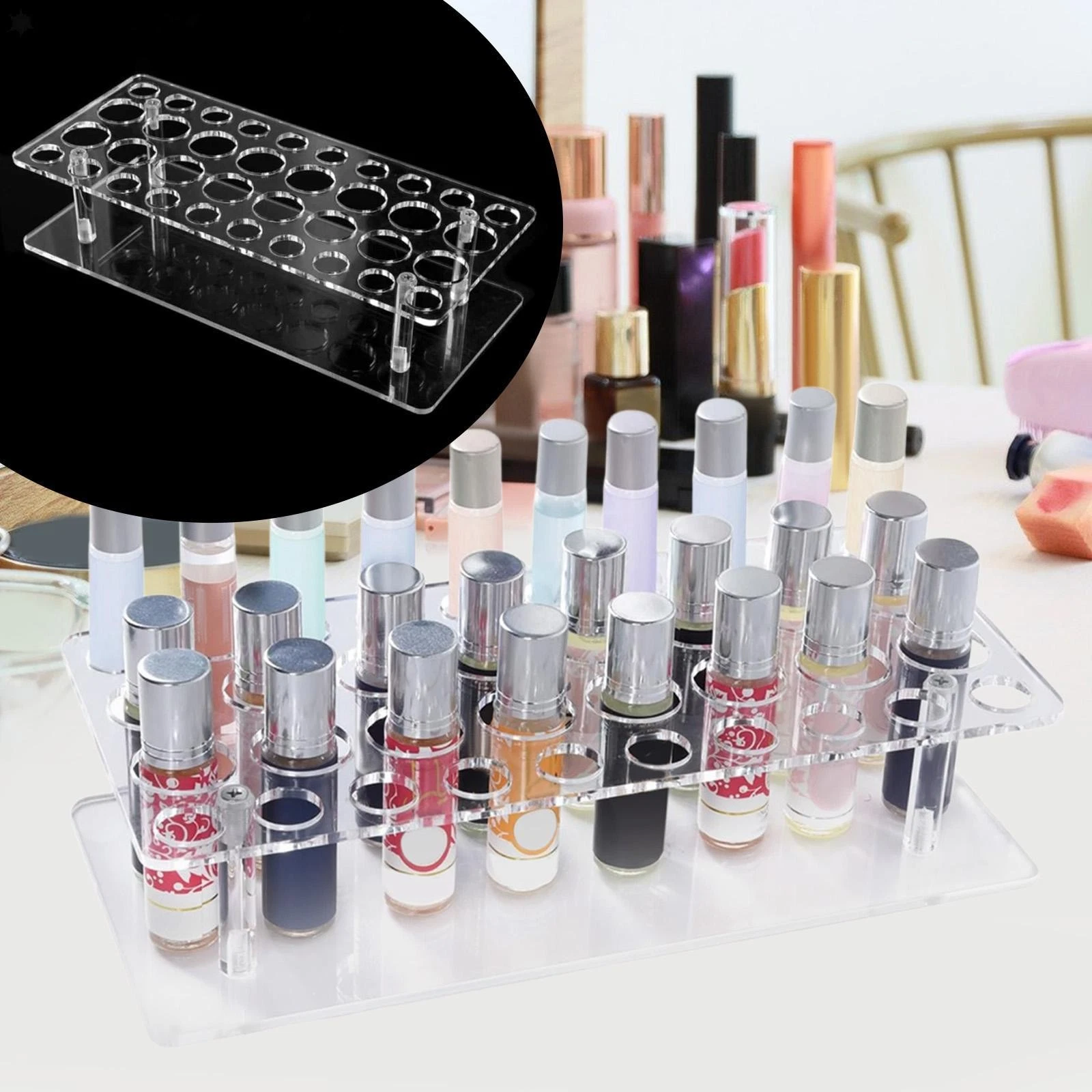 Acrylic Rollerball Perfume Organizer Cosmetic Display Case Portable Multipurpose