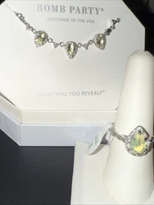 Yellow Quartz Necklace On Rhodium And Sterling Silver Ring No