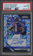 PSA 10 - 2018 Panini Prizm LAMAR JACKSON RC Disco Prizm AUTO #LJ Ravens (6729)