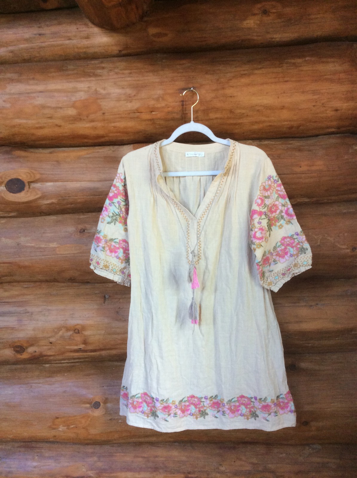 R Vivimos Bordado Boho Chic Túnica Festival Vestido Bolsillos Borlas Talla Grande