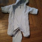 Little Me quilted pram snowsuit 6-9M blue sherpa lined hood bear ear bunting boy — photo 6
