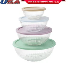 8 Piece Glass Mixing Bowl Set Heat Resistant Dish Washer Safe Kitchen Bowls New